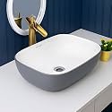 SEA SHORE Modern Designer Ceramic Wash Basin – Countertop Table Top Sink with Slim Rim for Bathroom/Living Room (18 x 13 x 5.5 Inch, Grey &amp; White)