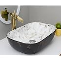 SEA SHORE Modern Black &amp; White Gold Ceramic Table Top Sink – Slim Rim Over Counter Wash Basin (18 x 13 x 5.5 Inch)
