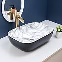 SEA SHORE Luxury Ceramic Table Top Wash Basin – Slim Rim Vessel Sink in Black &amp; White Black for Bathroom/Living Room (18 x 13 x 5.5 Inch)