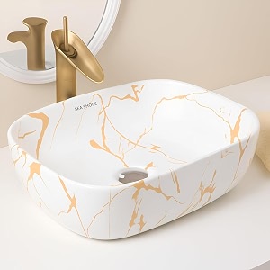 sea shore premium ceramic tabletop wash basin  over counter bathroom sink white amp orange 18 x 13 x 55 inch