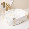SEA SHORE Premium Ceramic Tabletop Wash Basin – Over Counter Bathroom Sink, White & Orange (18 x 13 x 5.5 Inch)