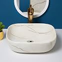 SEA SHORE Premium Ceramic Tabletop Wash Basin – Over Counter Vessel Sink for Bathroom, White &amp; Grey (18 x 13 x 5.5 Inch)