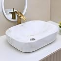 SEA SHORE Premium Ceramic Table Top Wash Basin – Over Counter Vessel Sink for Bathroom &amp; Living Room (18 x 13 x 5.5 Inch, White &amp; Black)