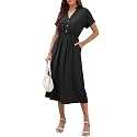 SEAFORM Women's Casual Long Dress V-Neck Retro Floral Print Dresses