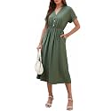 SEAFORM Women's Casual Long Dress V-Neck Retro Floral Print Dresses