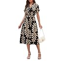SEAFORM Women's Casual Long Dress V-Neck Retro Floral Print Dresses