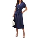 SEAFORM Women's Casual Long Dress V-Neck Retro Floral Print Dresses