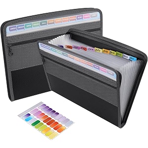 seagull flight of fashion 13 pockets expanding file folder with sticky label and side pocket a4 accordion document organizer for certificates students office interview -35 x 27 x 4 cm - black