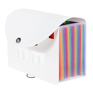 seagull flight of fashion 24 pockets expanding file folder with blank label a4 accordion document organizer for certificates students office interview with hook closure - 33 x 25 x 28cm - white