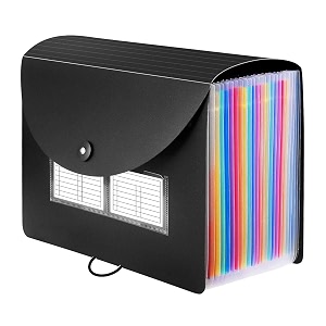 seagull flight of fashion 24 pockets expanding file folder with blank label a4 accordion document organizer for certificates students office interview with hook closure - 33 x 25 x 28 cm - black