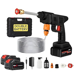 seahelton cordless portable wireless pressure washer gun 48v 12000mah high pressure water gun for car wash bike washing cleaning adjustable nozzle and 5m hose pipe double_bettery