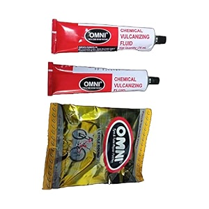 seahorse polymers tyre amp tube puncture repair patches cycle round 100 pcs for tubes tyres repairs with omni chemical vulcanizing fluid of 75ml 2pcs