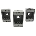 Sealproof 1-Gang 3 1/2-Inch Holes Weatherproof Rectangular Exterior Electrical Outlet Box with 3 Outlet Holes, Three 1/2" Holes, Single Gang, UL Listed, 3-Pack