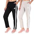 SEAPRINT Women's Stripe Design Athletic Running Trackpants with Side Pockets | Stretchable Cotton Blend | Comfortable Lower Gym Wear for Ladies | Trouser | Workout Pants