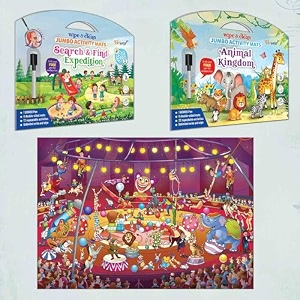 search amp find expedition activity mat animal kingdom activity mat and giant circus colouring poster  combo of 2 activity mats with pen and colouring poster