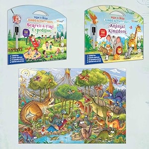 search amp find expedition activity mat animal kingdom activity mat and giant dinosaur colouring poster  combo of 2 activity mats with pen and colouring poster