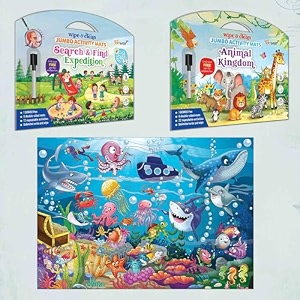 search amp find expedition activity mat animal kingdom activity mat and giant under the ocean colouring poster  combo of 2 activity mats with pen and colouring poster