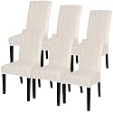 SearchI Jacquard Dining Room Chair Covers Set of 6, Stretch Kitchen Chair Covers Washable Parsons Chair Slipcover Removable Dining Chair Protectors for Hotel,Ceremony(Beige Geometric Jacquard)