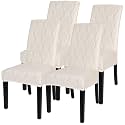 SearchI Jacquard Dining Room Chair Covers Set of 4, Stretch Kitchen Chair Covers Washable Parsons Chair Slipcover Removable Dining Chair Protectors for Hotel,Ceremony(Beige Geometric Jacquard)