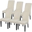 SearchI Jacquard Dining Room Chair Covers Set of 6, Stretch Kitchen Chair Covers Washable Parsons Chair Slipcover Removable Dining Chair Protectors for Hotel,Ceremony(Beige Diamond Jacquard)
