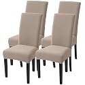 SearchI Jacquard Dining Room Chair Covers Set of 4, Stretch Kitchen Chair Covers Washable Parsons Chair Slipcover Removable Dining Chair Protectors for Hotel,Ceremony(Khaki Jacquard)