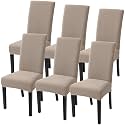 SearchI Jacquard Dining Room Chair Covers Set of 6, Stretch Kitchen Chair Covers Washable Parsons Chair Slipcover Removable Dining Chair Protectors for Hotel,Ceremony(Khaki Jacquard)