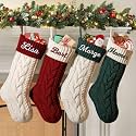 SearchI Personalized Christmas Stocking, 18 Inches Large Custom Family Christmas Stocking with Names Customized Knit Embroidered Xmas Stockings Initial Knitted Fireplace Hanging Stockings (1 Pc)