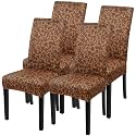 SearchI Printed Dining Room Chair Covers Set of 4, Stretch Kitchen Chair Covers Washable Parsons Chair Slipcover Removable Dining Chair Protectors for Hotel,Ceremony(Leopard Print)