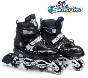 seasons high quality skating in-line shoes have different size and with pu-led wheel in-line adults size  6 uk - 9 uk adjustable beginner training advanced black