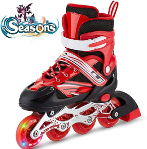 seasons high quality skating in-line shoes have different size and with pu-led wheel in-line adults size  6 uk - 9 uk adjustable beginner training advanced red