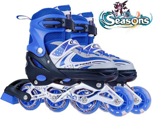 seasons high quality skating in-line shoes have different size and with pu-led wheel in-line adults size  6 uk - 9 uk adjustable beginner training advanced blue