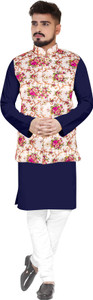 seawind men cotton blend kurta churidar ethnic jacket set