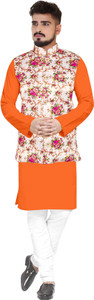 seawind men cotton blend kurta pyjama ethnic jacket set