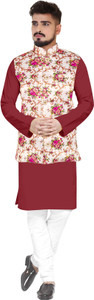 seawind men cotton blend kurta pyjama ethnic jacket set