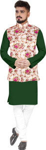 seawind men cotton blend kurta pyjama ethnic jacket set