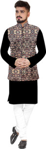 seawind men cotton blend kurta pyjama ethnic jacket set