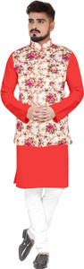 seawind men cotton blend kurta pyjama ethnic jacket set