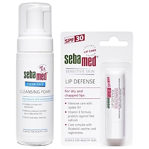 sebamed spf 30 lip defense stick 48g and clear face cleansing foam 150ml dry skin