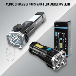 sebon combo of 2 torch hammer torch and 4 led torch with cob flash torch black 5 cm rechargeable