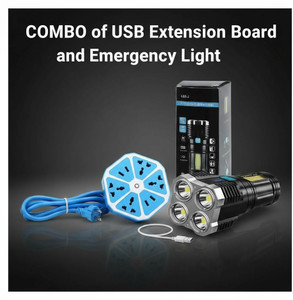 sebon combo of usb extension board and emergency light torch black 15 cm rechargeable