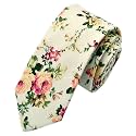 Secdtie Men's Skinny Tie Fashion Causal Cotton Floral Printed Linen Necktie