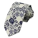 Secdtie Men's Skinny Tie Fashion Causal Cotton Floral Printed Linen Necktie