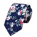 Secdtie Men's Skinny Tie Fashion Causal Cotton Floral Printed Linen Necktie