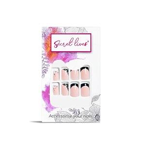 secret lives aanie french reusable artificial fake nails 24 pieces set white amp black tips design press on nails extensions with kit