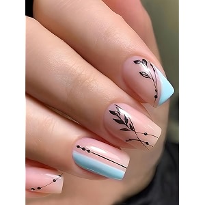 secret lives acrylic fake false reusable artifical press on nails black leaves design with pink amp black color with glue sheet