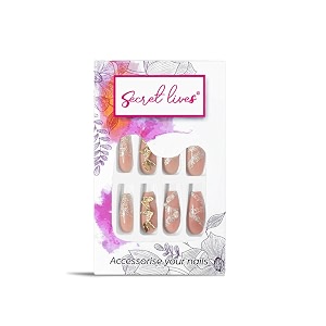 secret lives acrylic press on nails artifical fake nails extension designer glossy nude color 3d butterfly with white pearl amp silver glitter design 24 pieces set with kit