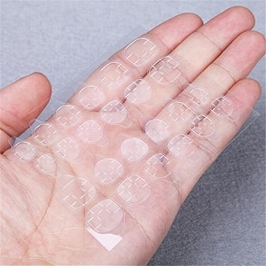 secret lives acrylic press on nails artifical designer fake nail semi transparent nude color with golden glitter design extension 24 pieces set with kit