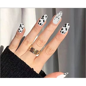 secret lives acrylic press on nails designer artifical nails extension white fake nails with black zebra print design 24 pieces set with glue sheet