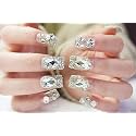 Secret Lives® acrylic press on nails designer bridal artifical nails extension Silver 3d bow with 3D silver crystals design 24 pieces set with glue sheet