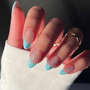 secret lives acrylic press on nails reusable artificial designer fake nails extension blue 24 pieces set with kit